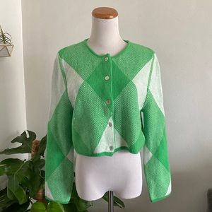 NWT Pink Ripple- Cropped Jacquard Print Cardigan Sweater